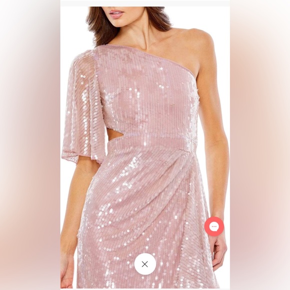 Sequined flutter sleeve one shoulder draped gown - Picture 3 of 3